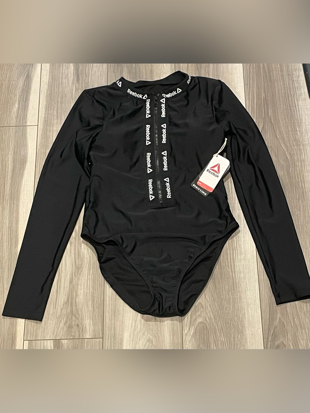 NWT Reebok Black Long-Sleeve One-Piece Swim Suit